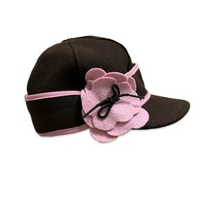 Stormy Kromer Ida Kromer Cap Brown Pink Wool Blend Flower Hat Size 7 Made in USA